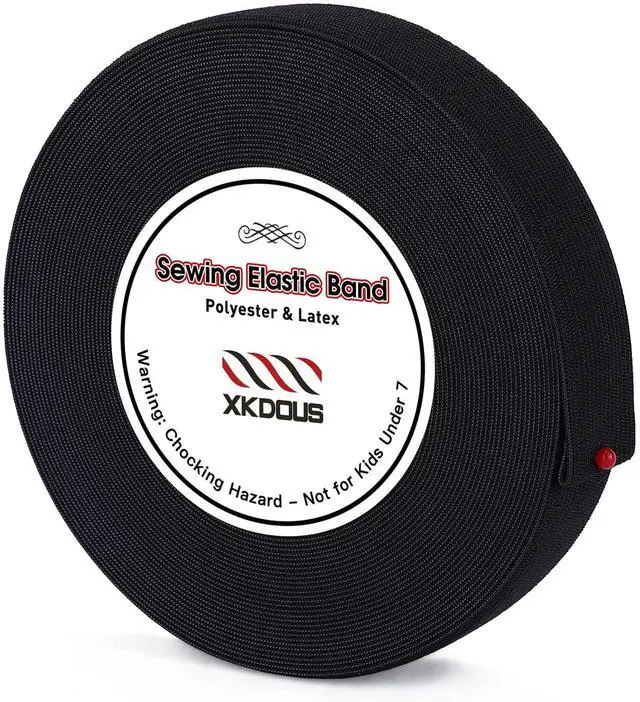 Main image of XKDOUS Elastic Band for Sewing, 1 Inch 14 Yards Elastic Bands for Sewing Waistband and Pants Waist, Black Knit Elastic Band for Wig, High Elasticity