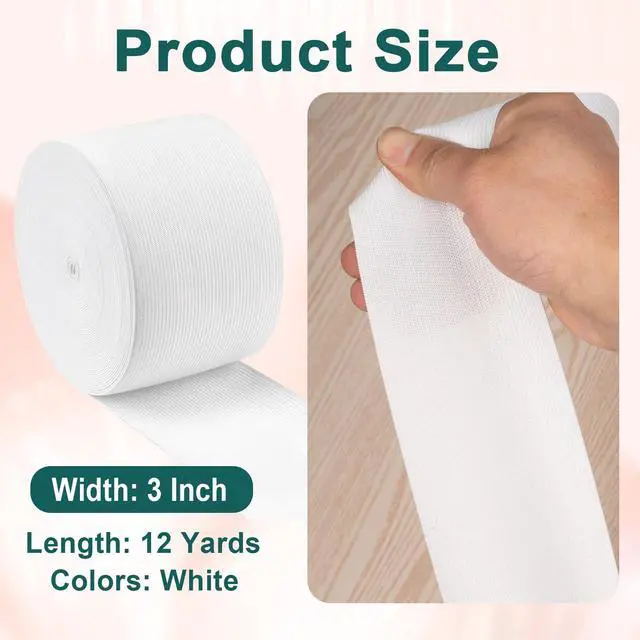 Alt view image 2 of 7 - Airisoer 3 Inch Elastic Band for Sewing, 12 Yard High Elasticity Sewing Elastic Bands for Waistbands Pants Clothes and Crafts DIY, White