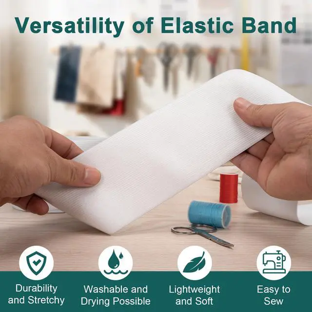 Alt view image 5 of 7 - Airisoer 3 Inch Elastic Band for Sewing, 12 Yard High Elasticity Sewing Elastic Bands for Waistbands Pants Clothes and Crafts DIY, White
