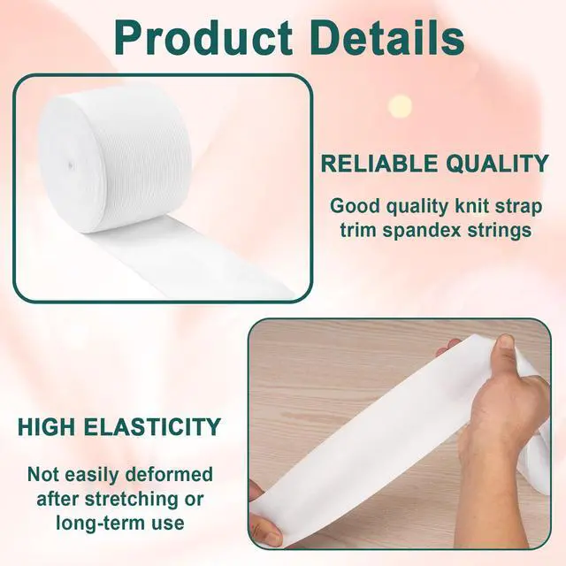 Alt view image 3 of 7 - Airisoer 3 Inch Elastic Band for Sewing, 12 Yard High Elasticity Sewing Elastic Bands for Waistbands Pants Clothes and Crafts DIY, White