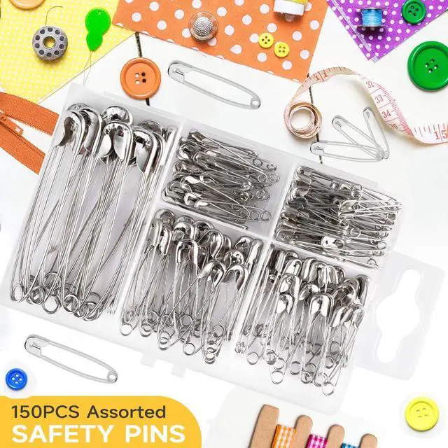 Alt view image 6 of 7 - Huhuhero 160Pcs Safety Pins, Large & Small Safety Pins for Clothes Sewing Craft, 5 Assorted Sizes Sharp Edge Pins Bulk, Art and Craft Supplies (Sliver)