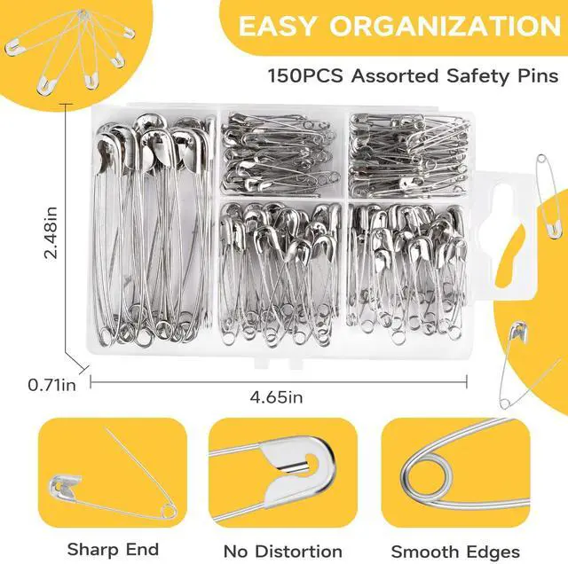 Alt view image 3 of 7 - Huhuhero 160Pcs Safety Pins, Large & Small Safety Pins for Clothes Sewing Craft, 5 Assorted Sizes Sharp Edge Pins Bulk, Art and Craft Supplies (Sliver)