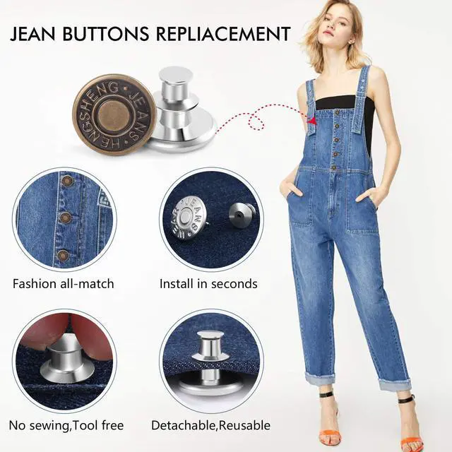 Alt view image 6 of 7 - 12 Sets Button Pins for Loose Jeans, No Sew Jean Buttons Replacement, Adjustable Metal Snap Tack for Reusable Pants Waist Tightener