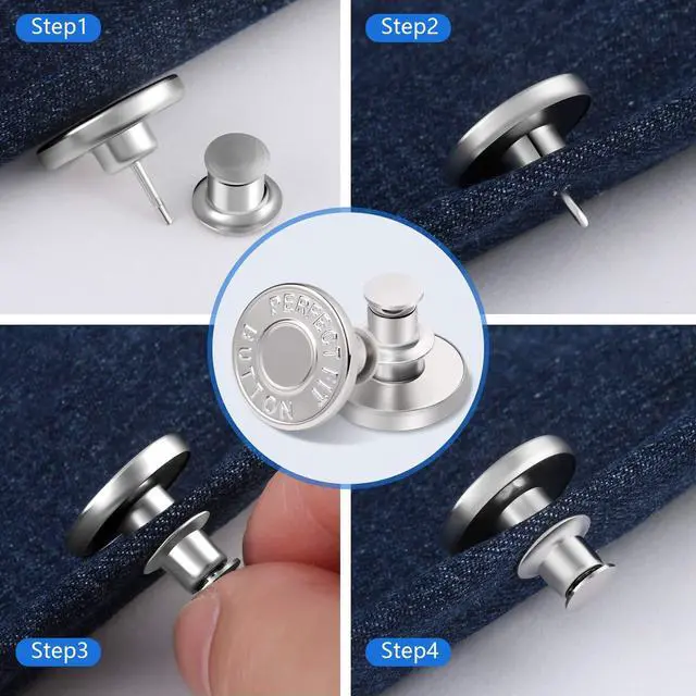Alt view image 7 of 7 - 12 Sets Button Pins for Loose Jeans, No Sew Jean Buttons Replacement, Adjustable Metal Snap Tack for Reusable Pants Waist Tightener