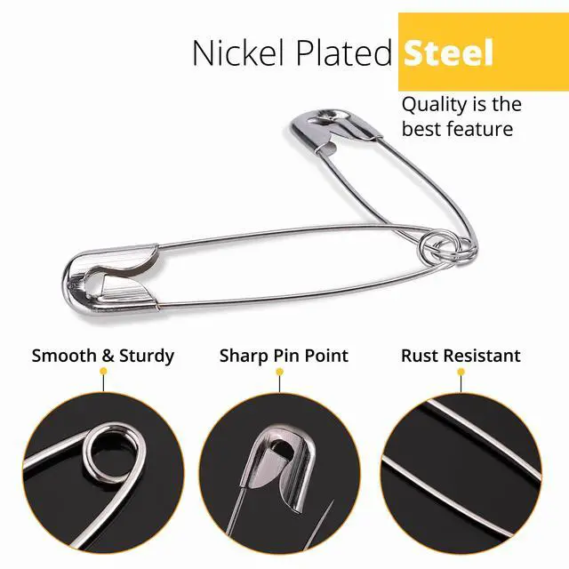 Alt view image 2 of 6 - Wenrook 300 Pack Safety Pins Assorted, 4 Different Sizes, Strong Nickel Plated Steel, Safety Pins for Clothes, Crafts, Pinning and More