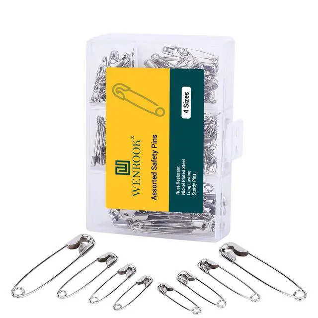 Alt view image 4 of 6 - Wenrook 300 Pack Safety Pins Assorted, 4 Different Sizes, Strong Nickel Plated Steel, Safety Pins for Clothes, Crafts, Pinning and More