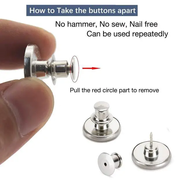 Alt view image 2 of 6 - 8 Sets of 17 mm Pants Button, Jean Buttons Pins for Loose Jeans, Adjustable Button for Jeans, Reusable and Adjustable Metal Pants Button Tightener