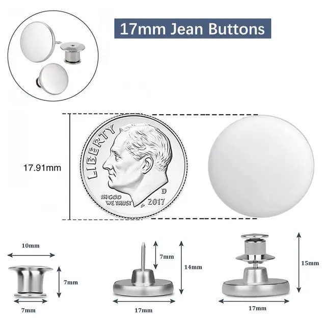 Alt view image 3 of 6 - 8 Sets of 17 mm Pants Button, Jean Buttons Pins for Loose Jeans, Adjustable Button for Jeans, Reusable and Adjustable Metal Pants Button Tightener