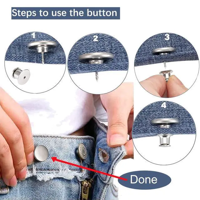 Alt view image 4 of 6 - 8 Sets of 17 mm Pants Button, Jean Buttons Pins for Loose Jeans, Adjustable Button for Jeans, Reusable and Adjustable Metal Pants Button Tightener