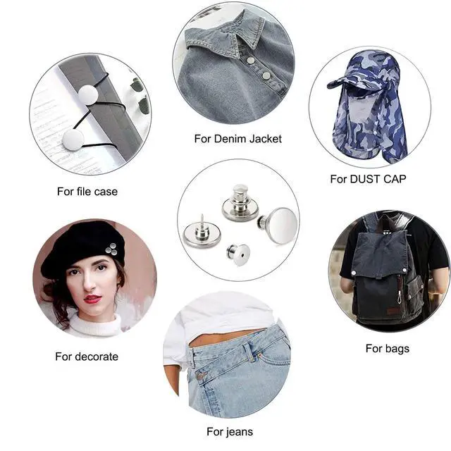 Alt view image 5 of 6 - 8 Sets of 17 mm Pants Button, Jean Buttons Pins for Loose Jeans, Adjustable Button for Jeans, Reusable and Adjustable Metal Pants Button Tightener