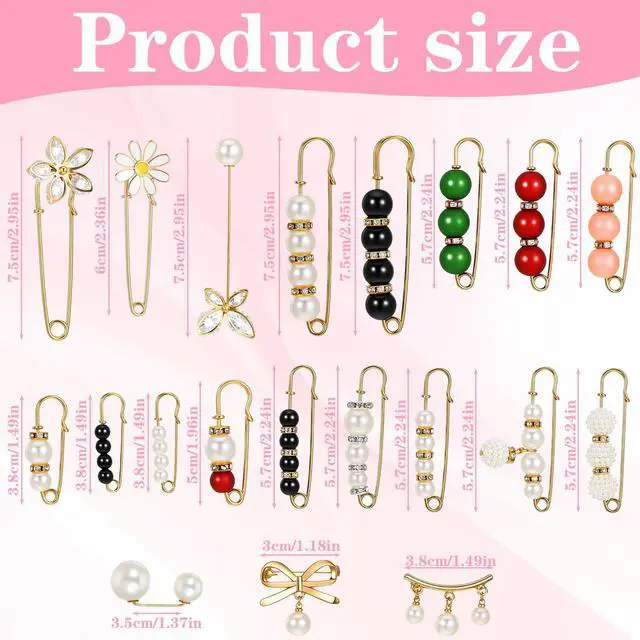 Alt view image 2 of 7 - 20 Pieces Crystal Pearl Brooch Safety Pins, Button Pin Pant Waist Tightener Pins for Clothes Sweater Shawl Collar Dress Cardigan Shirt Jeans Decoration Accessories for Women Girls (Decorative)