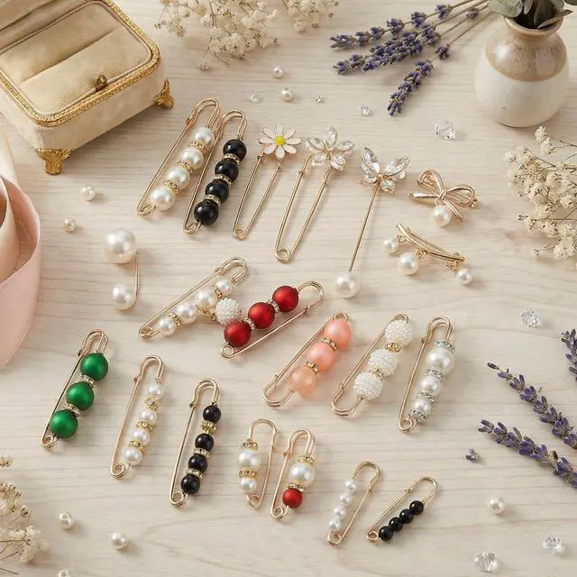 Alt view image 4 of 7 - 20 Pieces Crystal Pearl Brooch Safety Pins, Button Pin Pant Waist Tightener Pins for Clothes Sweater Shawl Collar Dress Cardigan Shirt Jeans Decoration Accessories for Women Girls (Decorative)
