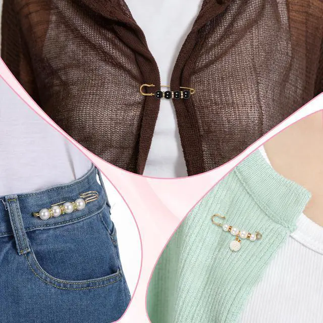 Alt view image 5 of 7 - 20 Pieces Crystal Pearl Brooch Safety Pins, Button Pin Pant Waist Tightener Pins for Clothes Sweater Shawl Collar Dress Cardigan Shirt Jeans Decoration Accessories for Women Girls (Decorative)