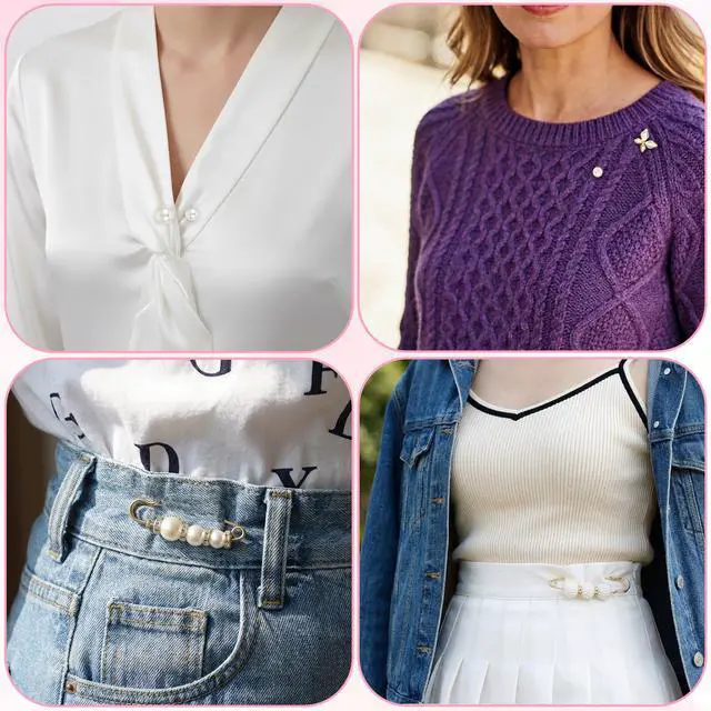 Alt view image 7 of 7 - 20 Pieces Crystal Pearl Brooch Safety Pins, Button Pin Pant Waist Tightener Pins for Clothes Sweater Shawl Collar Dress Cardigan Shirt Jeans Decoration Accessories for Women Girls (Decorative)
