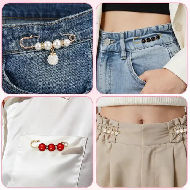 Alt view image 6 of 7 - 20 Pieces Crystal Pearl Brooch Safety Pins, Button Pin Pant Waist Tightener Pins for Clothes Sweater Shawl Collar Dress Cardigan Shirt Jeans Decoration Accessories for Women Girls (Decorative)