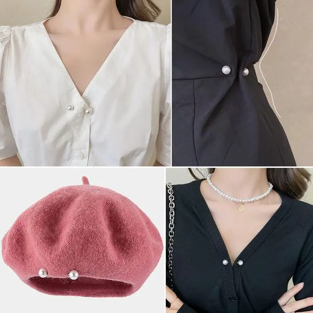 Alt view image 4 of 7 - 70 Pcs Pearl Brooch, Sweater Shawl Hat Clip Neckline Pins Double Faux Pearl Brooches for Women Fashion Cover Up Buttons Clothing Dresses Decoration Accessories Pant Waist Tightener Safety Pins