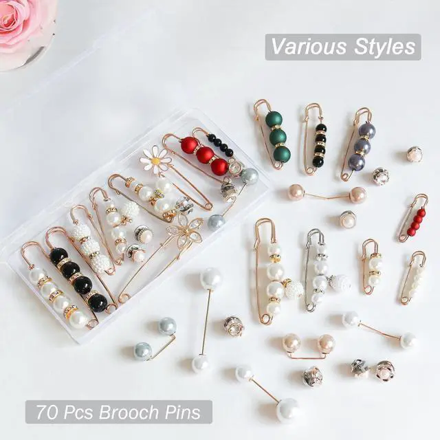 Alt view image 6 of 7 - 70 Pcs Pearl Brooch, Sweater Shawl Hat Clip Neckline Pins Double Faux Pearl Brooches for Women Fashion Cover Up Buttons Clothing Dresses Decoration Accessories Pant Waist Tightener Safety Pins