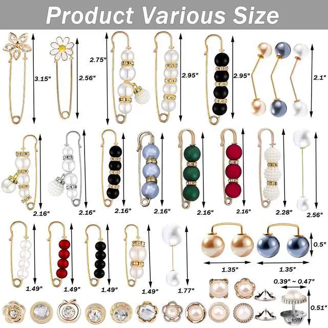 Alt view image 7 of 7 - 70 Pcs Pearl Brooch, Sweater Shawl Hat Clip Neckline Pins Double Faux Pearl Brooches for Women Fashion Cover Up Buttons Clothing Dresses Decoration Accessories Pant Waist Tightener Safety Pins
