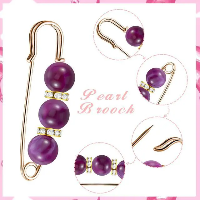 Alt view image 4 of 7 - Hicarer 18 Pcs Pearl Safety Pin Brooches for Women Decorative Safety Pins for Clothing Sweater Shawl Clips Pant Waist Tightener Cardigan Collar Clips(Bright Style)