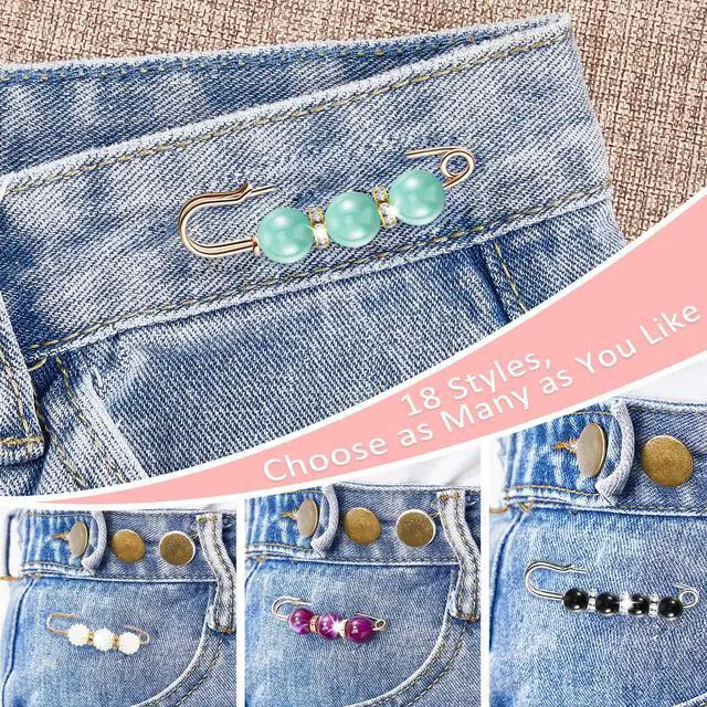 Alt view image 5 of 7 - Hicarer 18 Pcs Pearl Safety Pin Brooches for Women Decorative Safety Pins for Clothing Sweater Shawl Clips Pant Waist Tightener Cardigan Collar Clips(Bright Style)