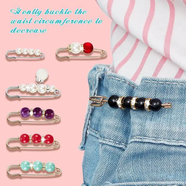 Alt view image 6 of 7 - Hicarer 18 Pcs Pearl Safety Pin Brooches for Women Decorative Safety Pins for Clothing Sweater Shawl Clips Pant Waist Tightener Cardigan Collar Clips(Bright Style)