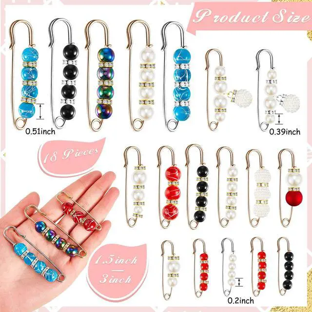 Alt view image 2 of 6 - Hicarer 18 Pcs Pearl Safety Pin Brooches for Women Decorative Safety Pins for Clothing Sweater Shawl Clips Pant Waist Tightener Cardigan Collar Clips(Vintage Style)