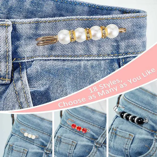 Alt view image 5 of 6 - Hicarer 18 Pcs Pearl Safety Pin Brooches for Women Decorative Safety Pins for Clothing Sweater Shawl Clips Pant Waist Tightener Cardigan Collar Clips(Vintage Style)