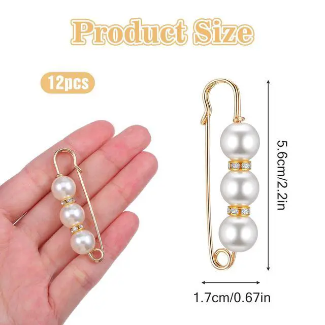 Alt view image 2 of 7 - 12 Pcs Pearl Brooch Pins 6 Styles Safety Pin for Women Girls Pant Waist Tightener Pins for Clothes Sweater Shawl Clips Pearl Rhinestones Brooches for Clothing Dress Scarves Cardigan Collar Jackets