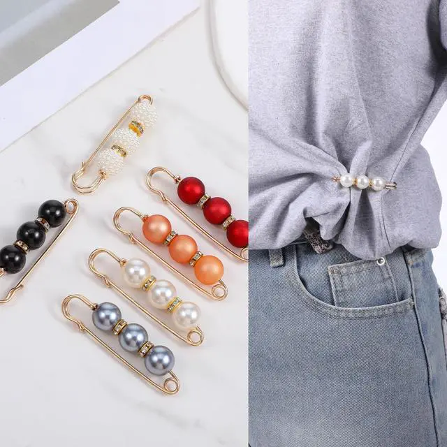 Alt view image 3 of 7 - 12 Pcs Pearl Brooch Pins 6 Styles Safety Pin for Women Girls Pant Waist Tightener Pins for Clothes Sweater Shawl Clips Pearl Rhinestones Brooches for Clothing Dress Scarves Cardigan Collar Jackets