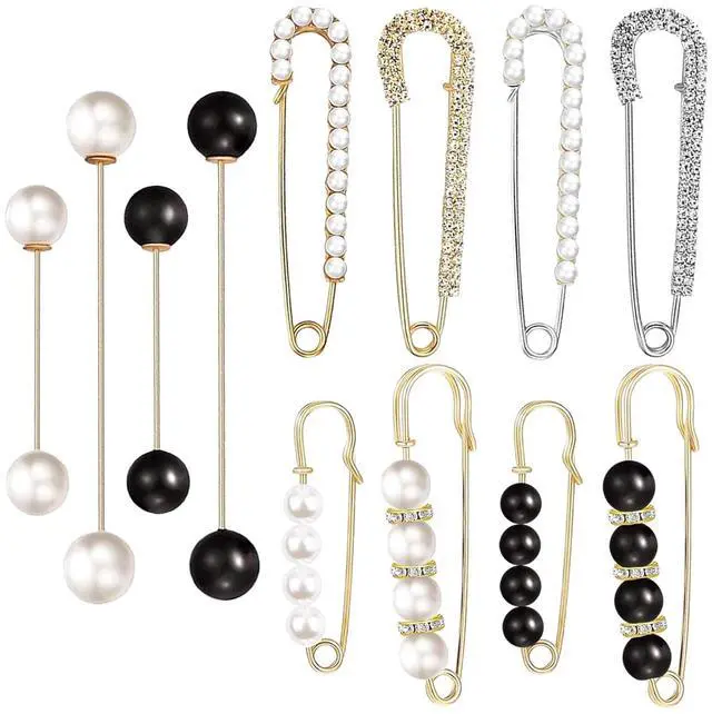 Main image of 12 PCS Sweater Shawl Clips Retro Sweater Shawl Clips Faux Crystal Pearl Brooch Pins for Women Costume Accessory, Waist Back Cincher for Cardigan Collar Dress Shirt Jeans