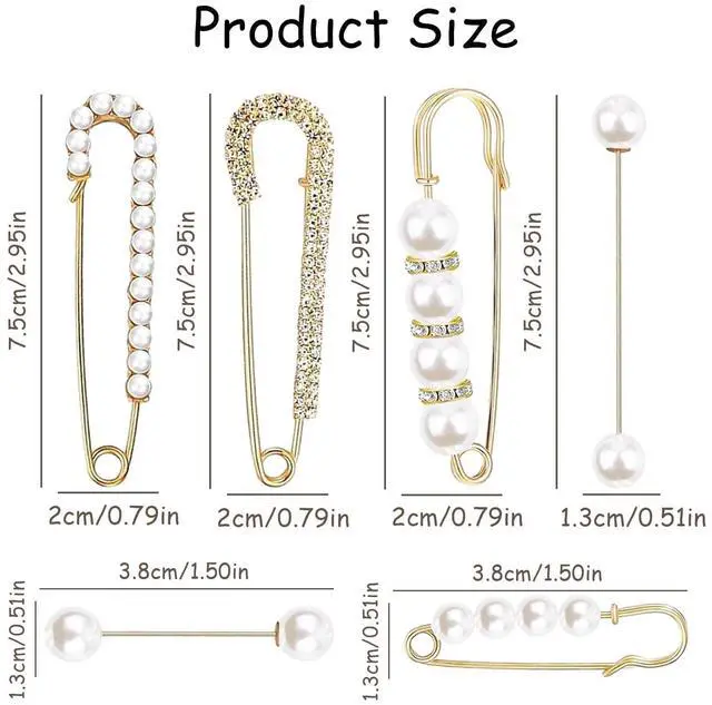 Alt view image 2 of 6 - 12 PCS Sweater Shawl Clips Retro Sweater Shawl Clips Faux Crystal Pearl Brooch Pins for Women Costume Accessory, Waist Back Cincher for Cardigan Collar Dress Shirt Jeans