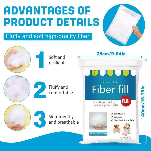 Alt view image 2 of 7 - BUTUZE 250g/8.8oz Polyfill Stuffing Fiber Fill, (2.1oz-4.4lb) White Premium Fiberfill Stuffing for Craft, High Resilience Crochet Stuffing, Stuffing for Stuffed Animals, Cotton Batting, Recyclable