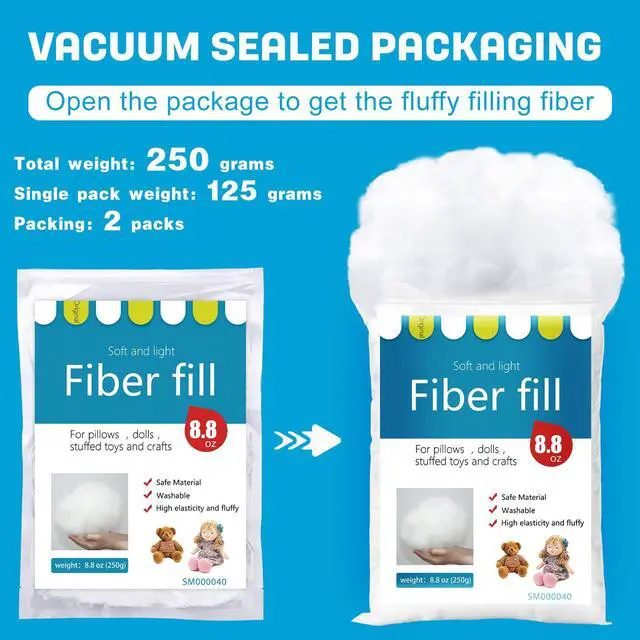 Alt view image 3 of 7 - BUTUZE 250g/8.8oz Polyfill Stuffing Fiber Fill, (2.1oz-4.4lb) White Premium Fiberfill Stuffing for Craft, High Resilience Crochet Stuffing, Stuffing for Stuffed Animals, Cotton Batting, Recyclable