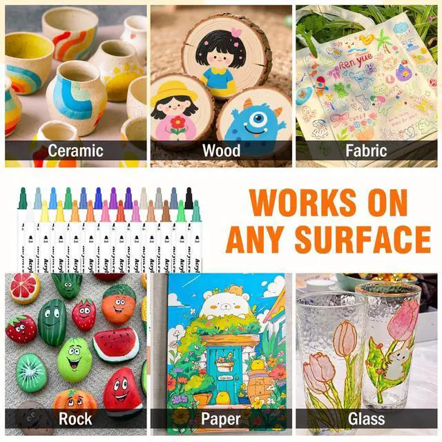 Alt view image 6 of 7 - 24 Colors Acrylic Paint Markers Dual Tip, Paint Pens for Rock Painting, Fabric, Glass, Wood, Canvas, Paint Markers Acrylic Markers With Fine-Dot Tip for DIY Crafts Drawing Supplies Coloring Markers