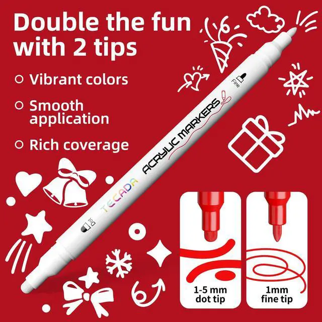 Alt view image 4 of 7 - TEDECA 24 Colors Acrylic Paint Markers, Dual-Tip Acrylic Paint Pens for Fabric, Stone, Ceramic, Glass, Wood, Canvas, Metal, Rock Painting - Christmas Gift DIY Crafts Art Supplies, Fine and Dot Tip