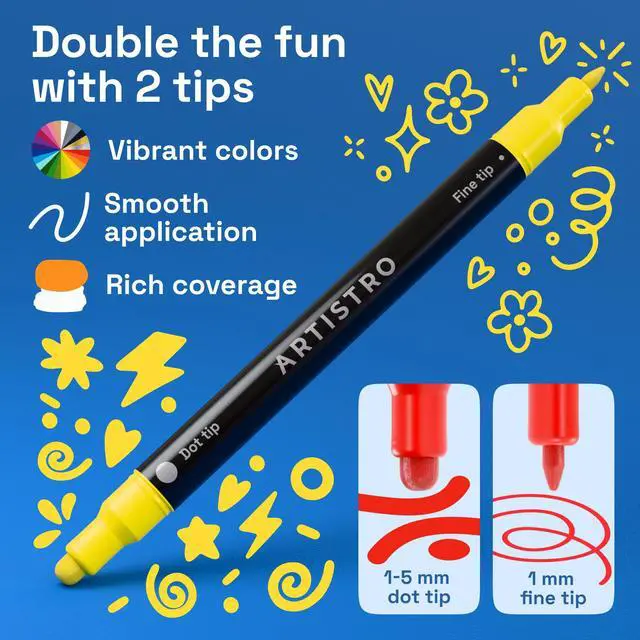 Alt view image 3 of 7 - ARTISTRO 24 Precision Dual-Tip Acrylic Paint Markers Paint Pens Set with Dot & Fine Tips for Fabric, Rock, Glass, Wood, Coloring Books Arts & Crafts Gift Classroom Must Haves & School Supplies