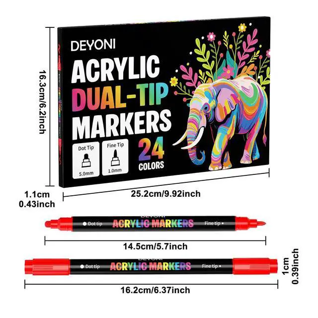 Alt view image 2 of 7 - 24 Colors Acrylic Paint Markers, Dual Tip Acrylic Paint Pens Markers for Rock, Fabric, Wood, Glass, Craft, Decoration, Adult DIY Crafts Art Supplies