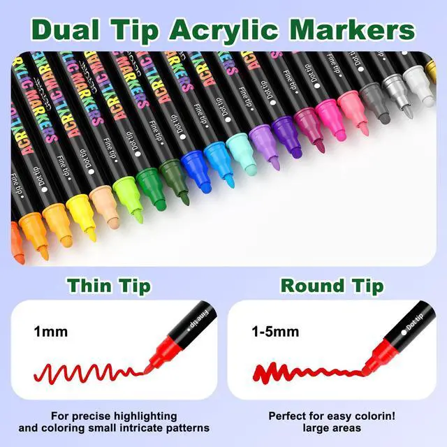 Alt view image 3 of 7 - 24 Colors Acrylic Paint Markers, Dual Tip Acrylic Paint Pens Markers for Rock, Fabric, Wood, Glass, Craft, Decoration, Adult DIY Crafts Art Supplies