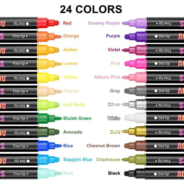 Alt view image 6 of 7 - 24 Colors Acrylic Paint Markers, Dual Tip Acrylic Paint Pens Markers for Rock, Fabric, Wood, Glass, Craft, Decoration, Adult DIY Crafts Art Supplies