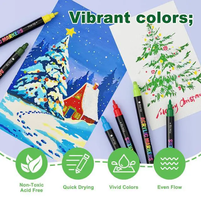 Alt view image 7 of 7 - 24 Colors Acrylic Paint Markers, Dual Tip Acrylic Paint Pens Markers for Rock, Fabric, Wood, Glass, Craft, Decoration, Adult DIY Crafts Art Supplies