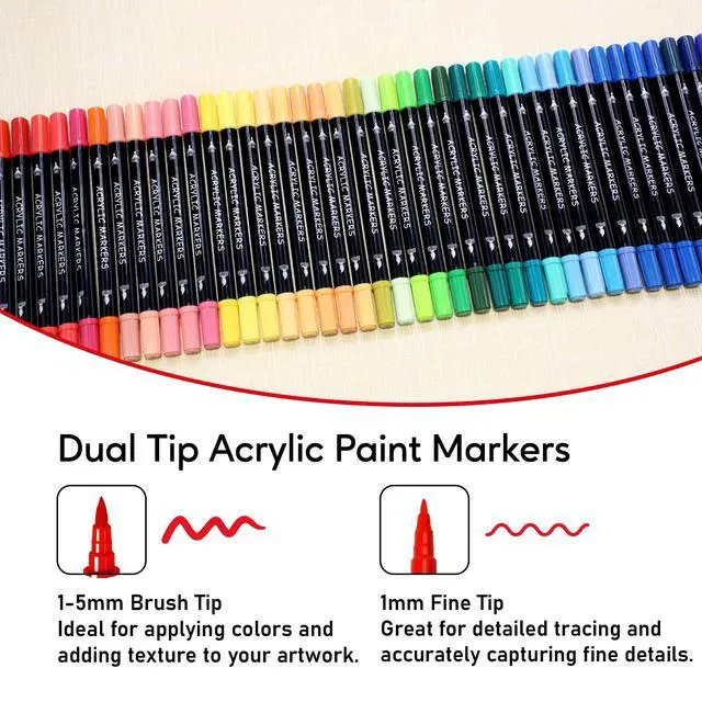 Alt view image 2 of 7 - Recheel 30 Colors Acrylic Paint Markers, Dual Tip Fine and Brush Tips for Detailed Art, Crafting, Rock Painting, Wood, Glass, Ceramic, and More