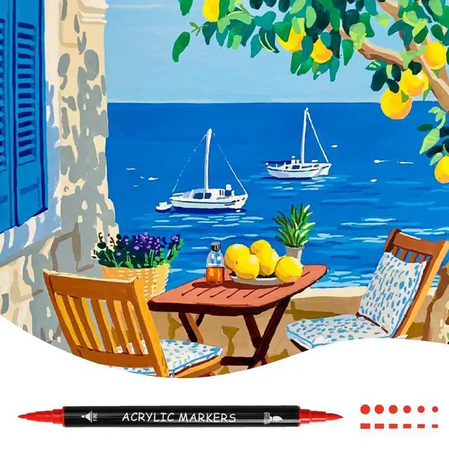Alt view image 5 of 7 - Recheel 30 Colors Acrylic Paint Markers, Dual Tip Fine and Brush Tips for Detailed Art, Crafting, Rock Painting, Wood, Glass, Ceramic, and More