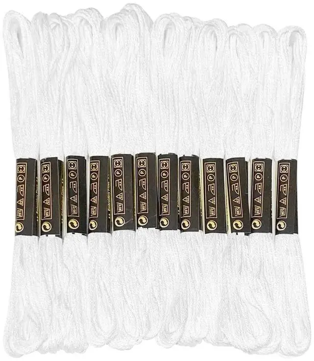 Main image of 12 Skeins Embroidery Floss White Color, Friendship Bracelet String Cross Stitch Embroidery Thread Floss Bracelet Making Yarn, Craft FlossWhite
