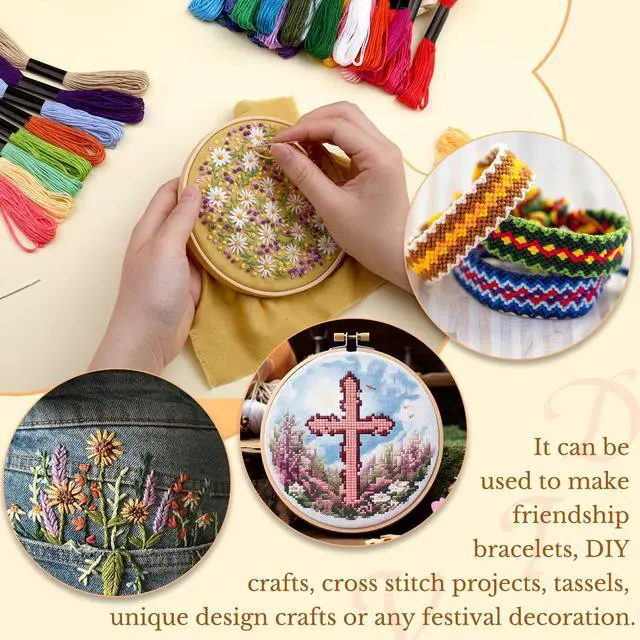 Alt view image 7 of 7 - Zxiixz 50 Skeins Embroidery Floss, Rainbow Colors Friendship Bracelet String and Cross Stitch Thread, Embroidery Thread for DIY Friendship Bracelet Project, Craft Floss String for Cross Stitch Crafts