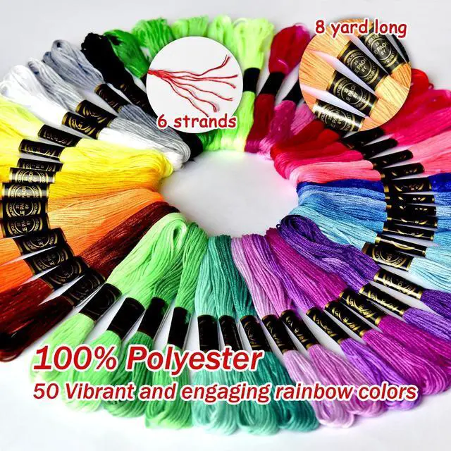 Alt view image 2 of 7 - LE PAON 50 Skeins Embroidery Floss Rainbow Color Per Pack Cross Stitch Threads Friendship Bracelets Floss Crafts Floss (50)