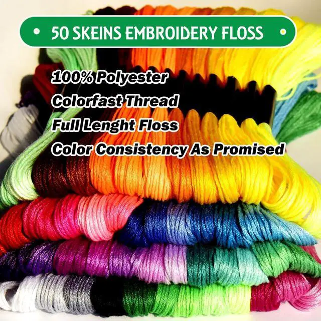 Alt view image 3 of 7 - LE PAON 50 Skeins Embroidery Floss Rainbow Color Per Pack Cross Stitch Threads Friendship Bracelets Floss Crafts Floss (50)