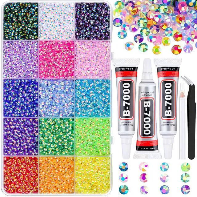 Main image of 18000Pcs Resin Jelly Rhinestones for Bedazzling, Multicolor 3mm Flatback Rainbow Gems, Bedazzler Kit with 3Pcs 10ml B7000 Jewelry Glue for Crafts Crafting Book Shoes Nail Art