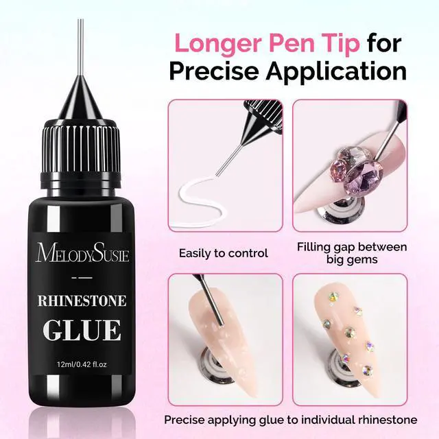 Alt view image 2 of 7 - MelodySusie 2Pcs Nail Rhinestone Glue, 3D Gel Nail Art Design Strong Adhesive Nail Gem Glue for Nail Charms Gems Jewelry Decoration DIY Manicured at Home Cured Need Beauty Gifts for Women