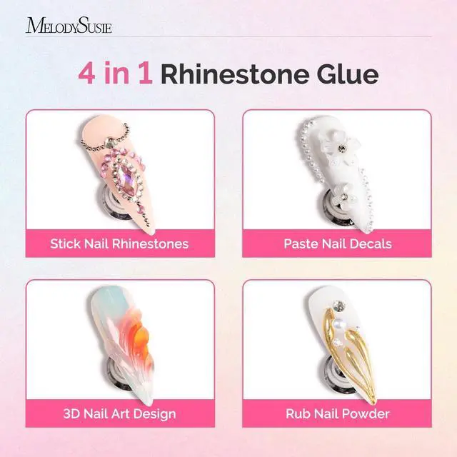 Alt view image 3 of 7 - MelodySusie 2Pcs Nail Rhinestone Glue, 3D Gel Nail Art Design Strong Adhesive Nail Gem Glue for Nail Charms Gems Jewelry Decoration DIY Manicured at Home Cured Need Beauty Gifts for Women