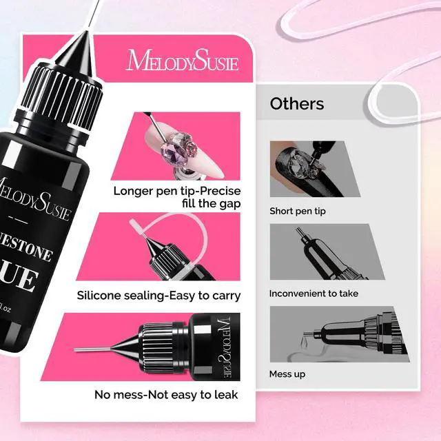 Alt view image 4 of 7 - MelodySusie 2Pcs Nail Rhinestone Glue, 3D Gel Nail Art Design Strong Adhesive Nail Gem Glue for Nail Charms Gems Jewelry Decoration DIY Manicured at Home Cured Need Beauty Gifts for Women
